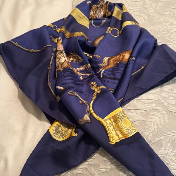 Hermès Paris Blue and Gold Scarf - Picture 1 of 11